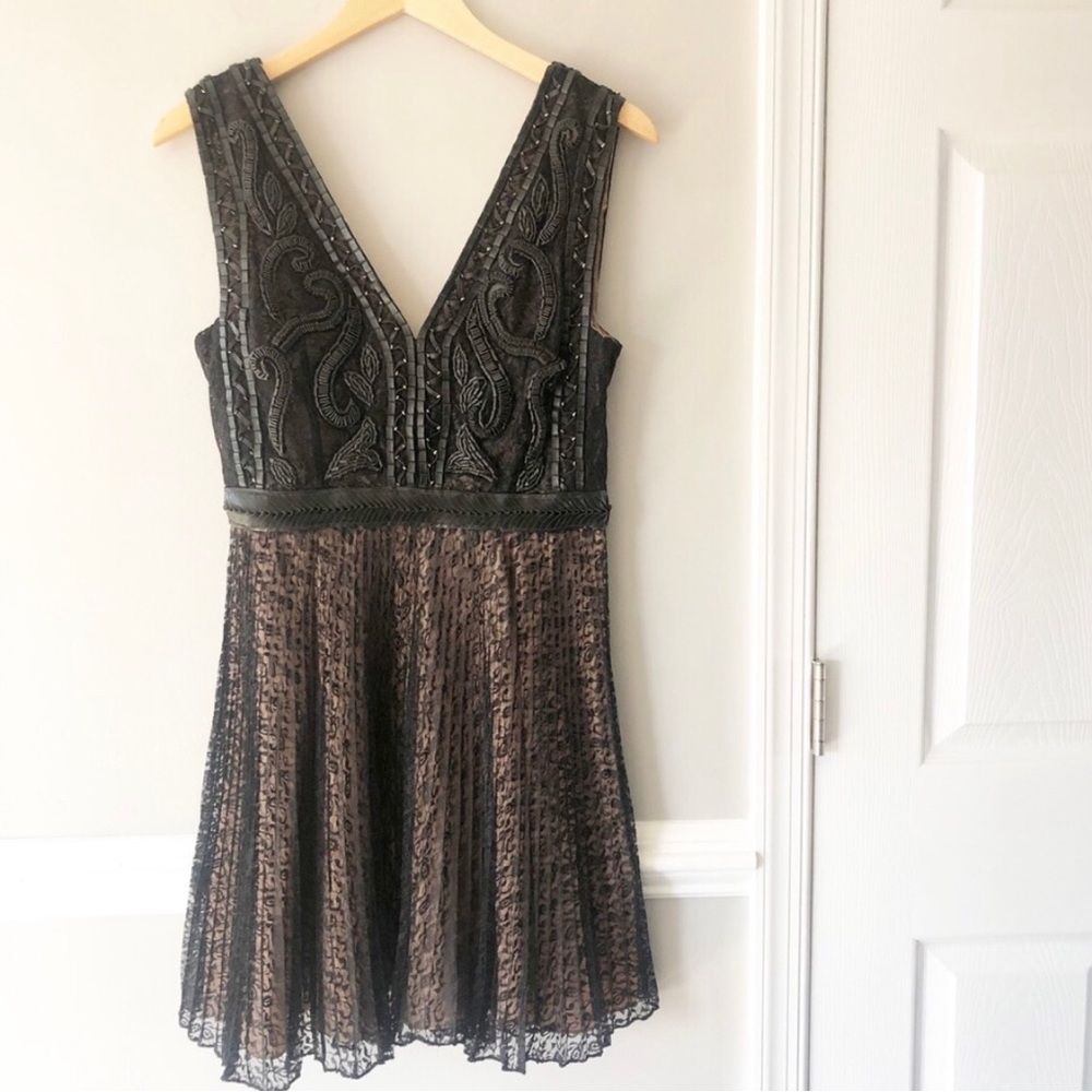 FINAL SALE!NEW French Connection Florence Black Sheer FauxLeatherMini DressSize6